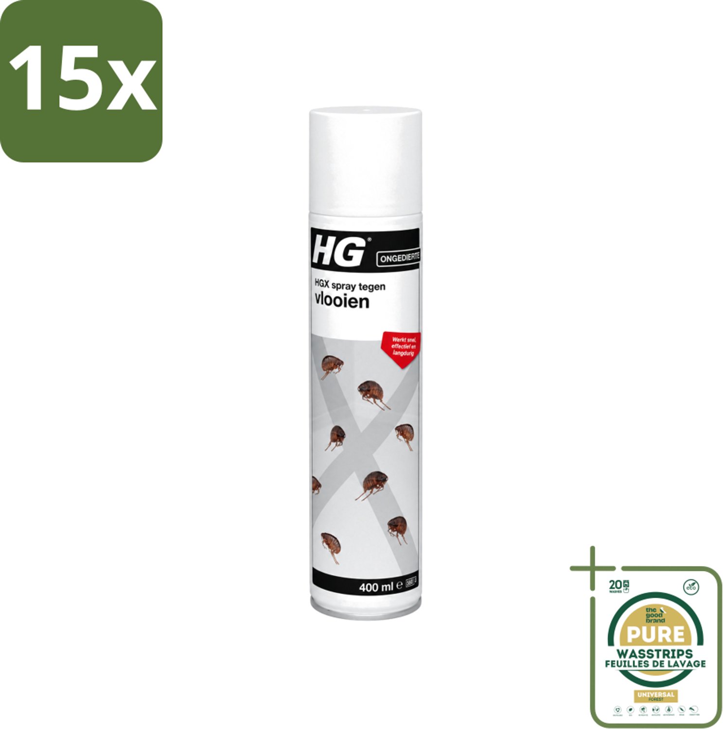 15 x HG X - Anti Vlooien Spray - Effectieve Bestrijding - 400 ml - Wasstrips - Vlooienbestrijding - Vlooienverwijdering - Vlooienprobleem - Vlooienbestrijdingsmiddel - Vlooienverwijderen