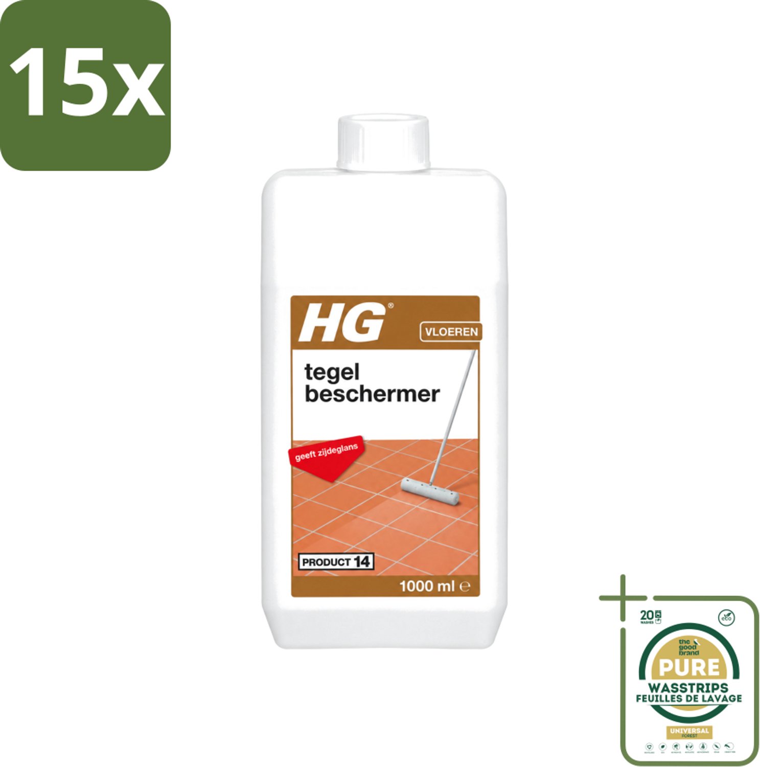 15 x HG - Vloeren - Tegelbeschermer - Geeft Zijdeglans - 1L - Wasstrips - Tegelbeschermer - Slijtagebescherming - Krassenbescherming - Anti-slipeffect - Zijdeglans