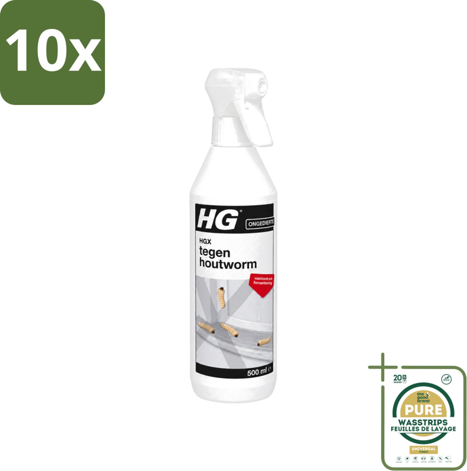 10 x HG X - Tegen Houtworm - Eenvoudige Bestrijding - 500 ml - Wasstrips - Houtworm Bestrijding - Hout Bescherming - Hout Reinigen - Hout Herstellen - Houtaantastende Insecten