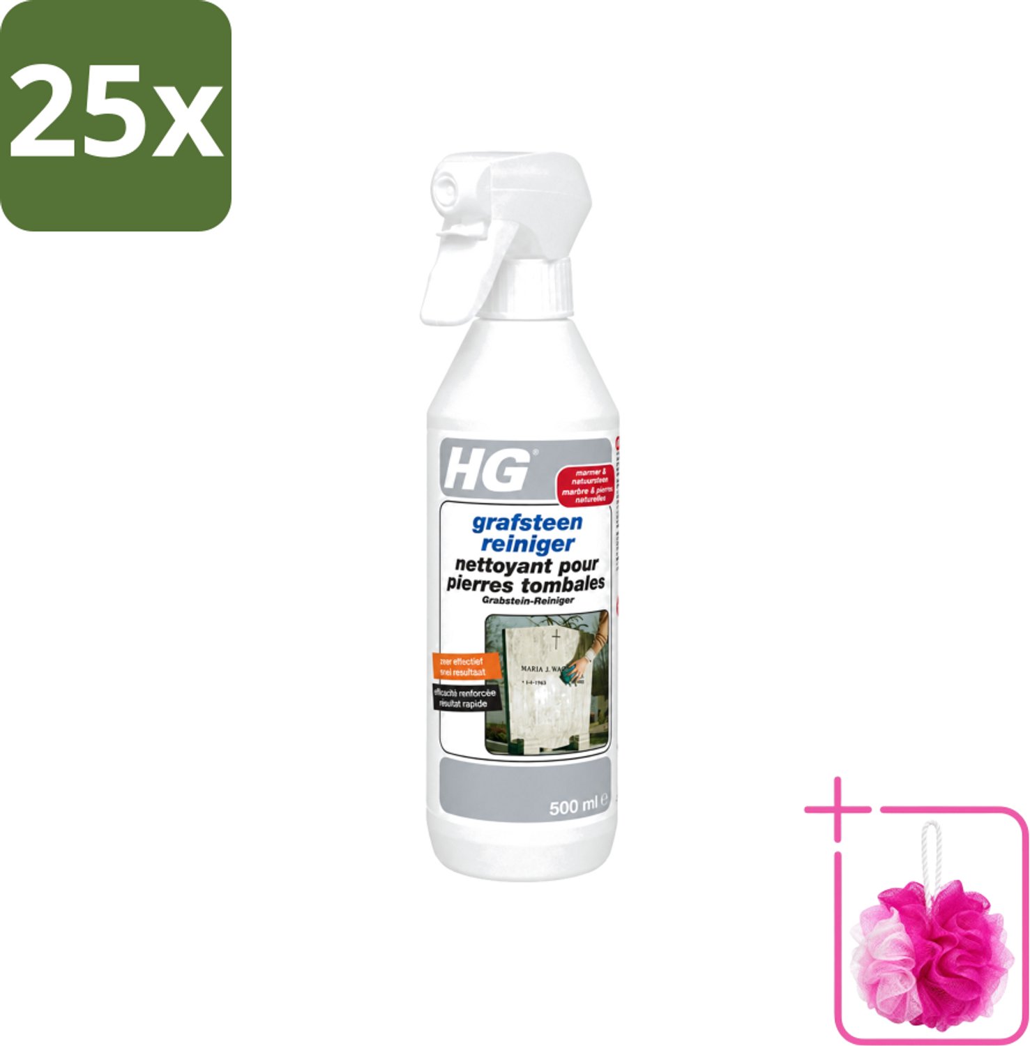 25 x HG - Grafsteenreiniger - Beschermt & Reinigt - 500 ml - Bulkverpakking - Grafsteen reinigen - Douchemop - Natuursteen reinigen