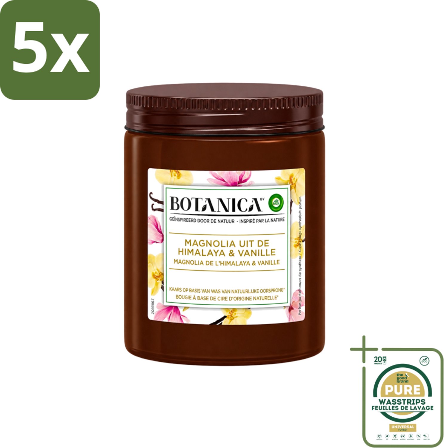Air Wick 5 x Botanica by Air Wick - Geurkaars - Vanille & Magnolia - 40 Uur Brandduur - Wasstrips - Geurkaars - Vanille En Magnolia - Natuurlijke Geur - Luxe Geur - Ontspanning Bruin