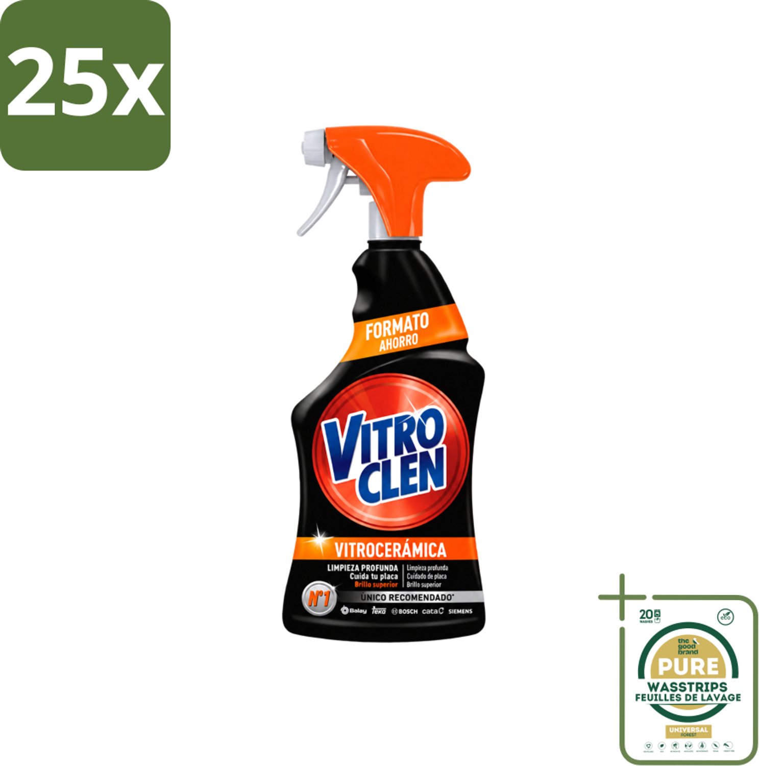 25 x Vitroclen - Keramische Kookplaatreiniger - Spray - 450 ml - Wasstrips - Keramische Kookplaat Reinigen - Kookplaat Reinigen - Kookplaat Ontvetten - Kookplaat Beschermen - Kookplaat Glans