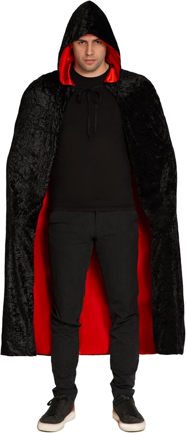 Cape met Capuchon Volwassenen Vampier Verkleedkleding voor bij Carnaval Kostuum Halloween Kostuum Dames en Heren Gewaad Mantel Unisex One Size Zwart/Rood 1-Delig Cape met Capuchon
