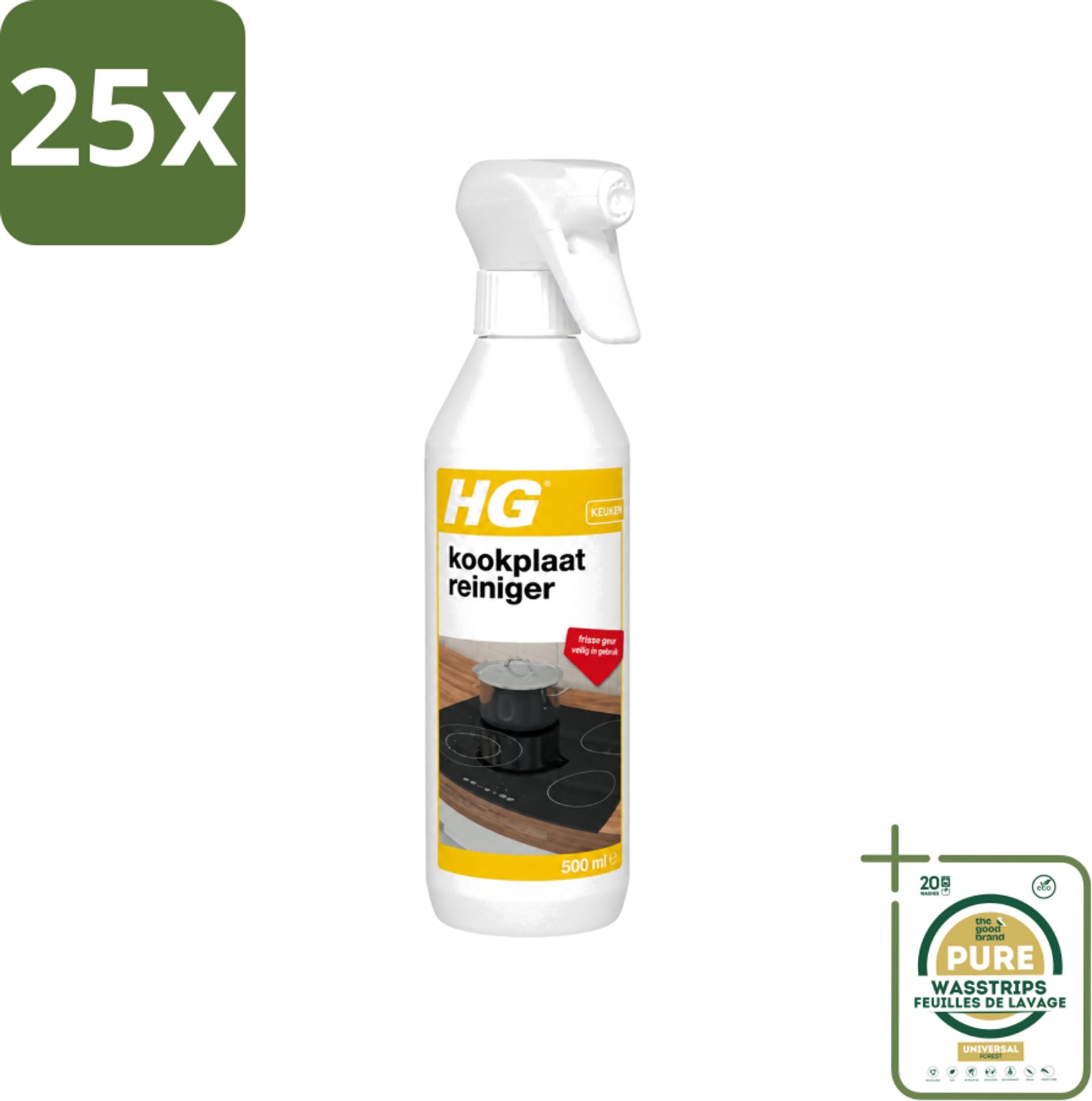 25 x HG - Kookplaatreiniger Spray - Frisse Geur - Veilig in Gebruik - 500 ml - Wasstrips - Kookplaat Reinigen - Inductieplaat Reinigen - Keramische Kookplaat Reinigen - Vet Verwijderen - Kalkaanslag Verwijderen