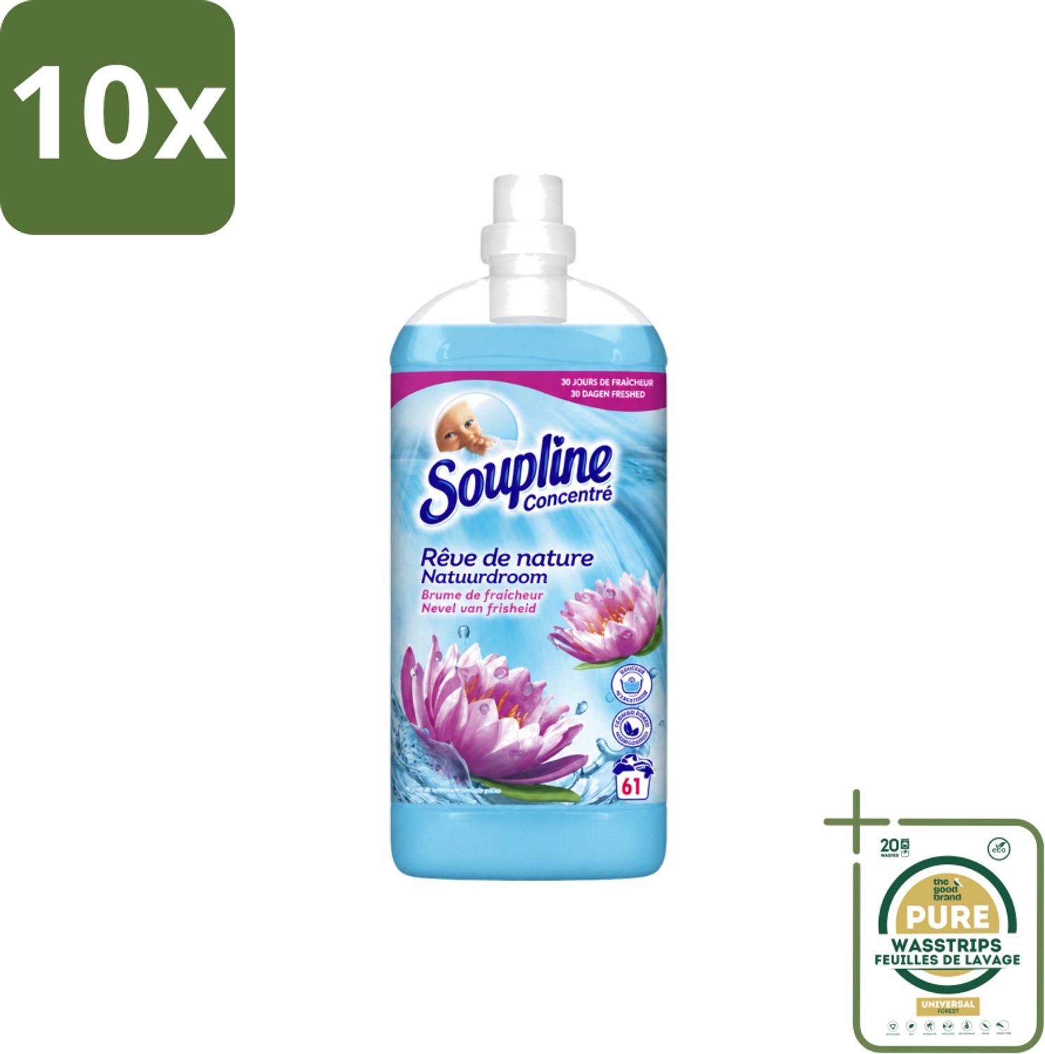 10 x Soupline – Wasverzachter – Nevel van Frisheid – 1,35 L - Wasstrips - Wasverzachter - Nevel Van Frisheid - Wasverzachter Nevel Van Frisheid - Wasverzachter Voor Kleding - Wasverzachter Voor Beddengoed
