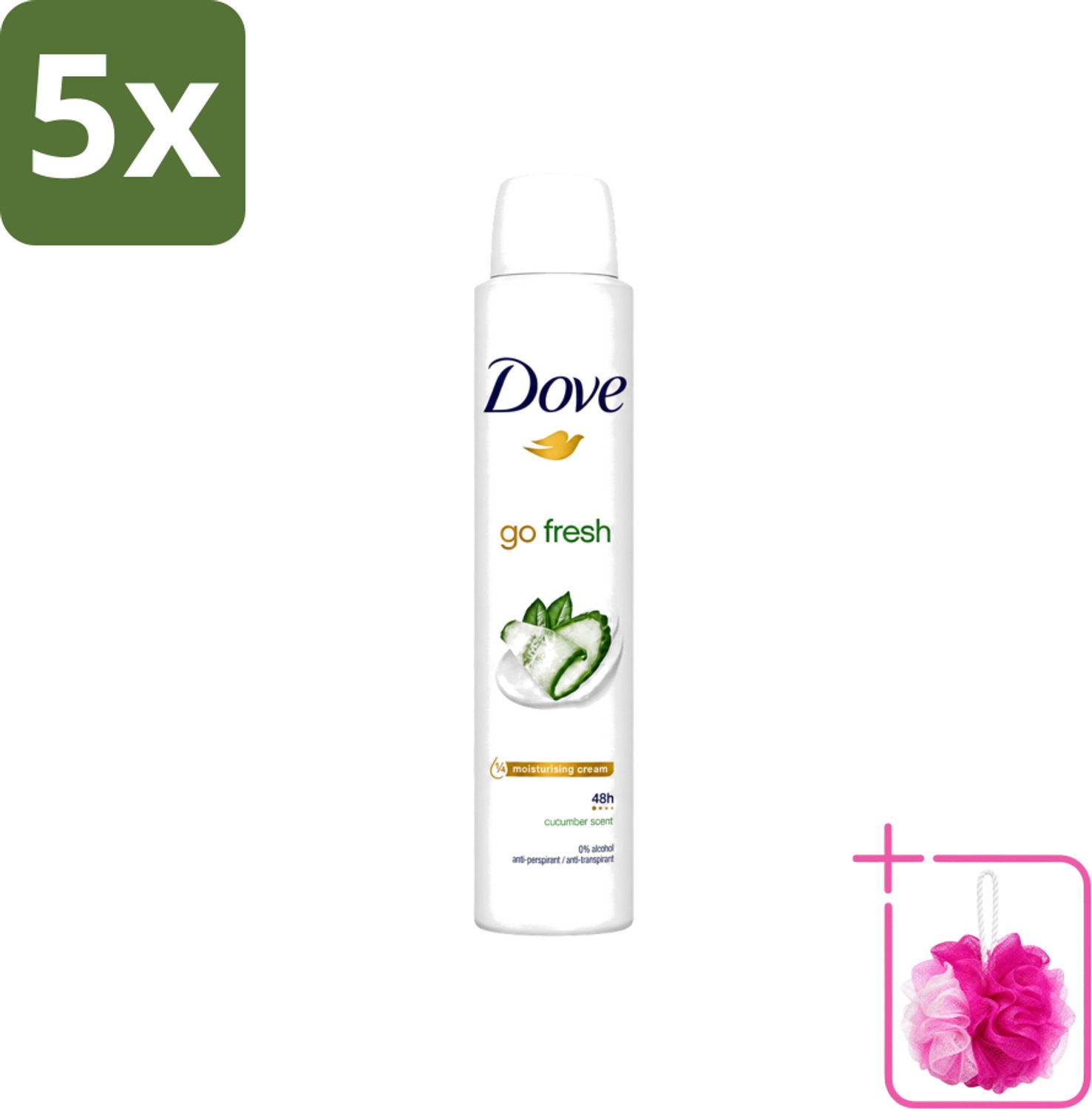 5 x Dove Go Fresh - Deospray - Groene Thee & Komkommer - 200 ml - Bulkverpakking - Dove Go Fresh Deospray Groene Thee & Komkommer - Douchemop - Frisheid