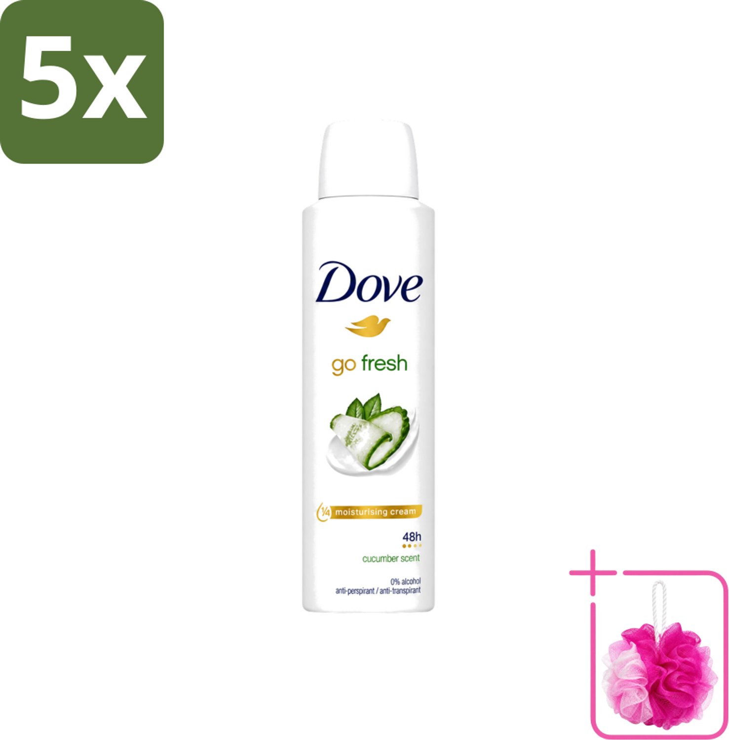 5 x Dove Go Fresh - Deospray - Komkommer - 150 ml - Bulkverpakking - Dove Go Fresh Deospray - Douchemop - Komkommer