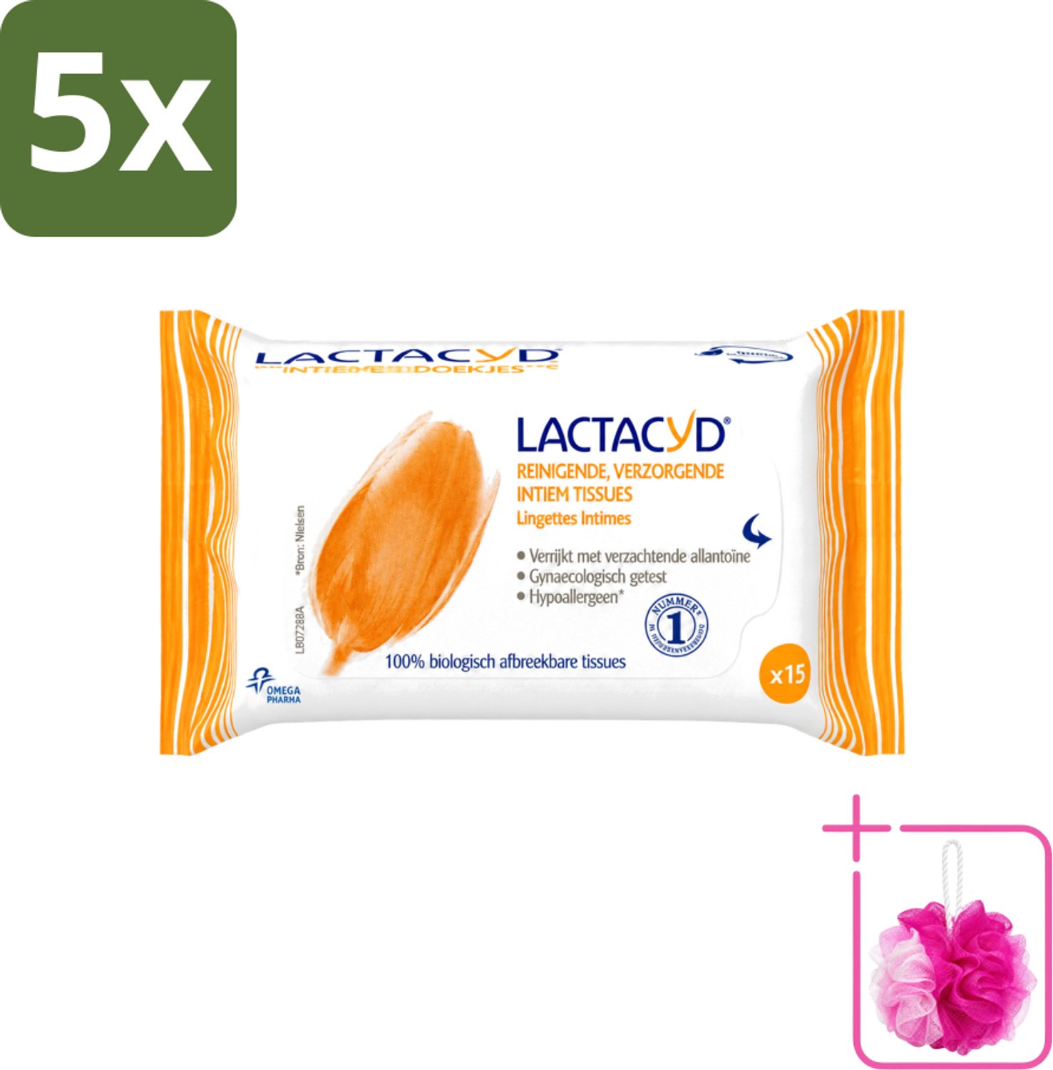 5 x Lactacyd Classic - Intieme Doekjes - Reinigend - Biologisch Afbreekbaar - 15 Doekjes - Bulkverpakking - Intieme doekjes - Douchemop - Reiniging intieme zone