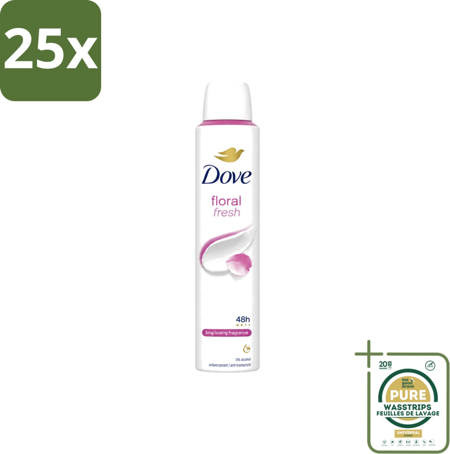 25 x Dove – Deodorant Spray – Floral Fresh – 200 ml - Wasstrips - Anti-transpirant Spray - Zweetvermindering - Geur - Bloemige Geur - Geurvermindering