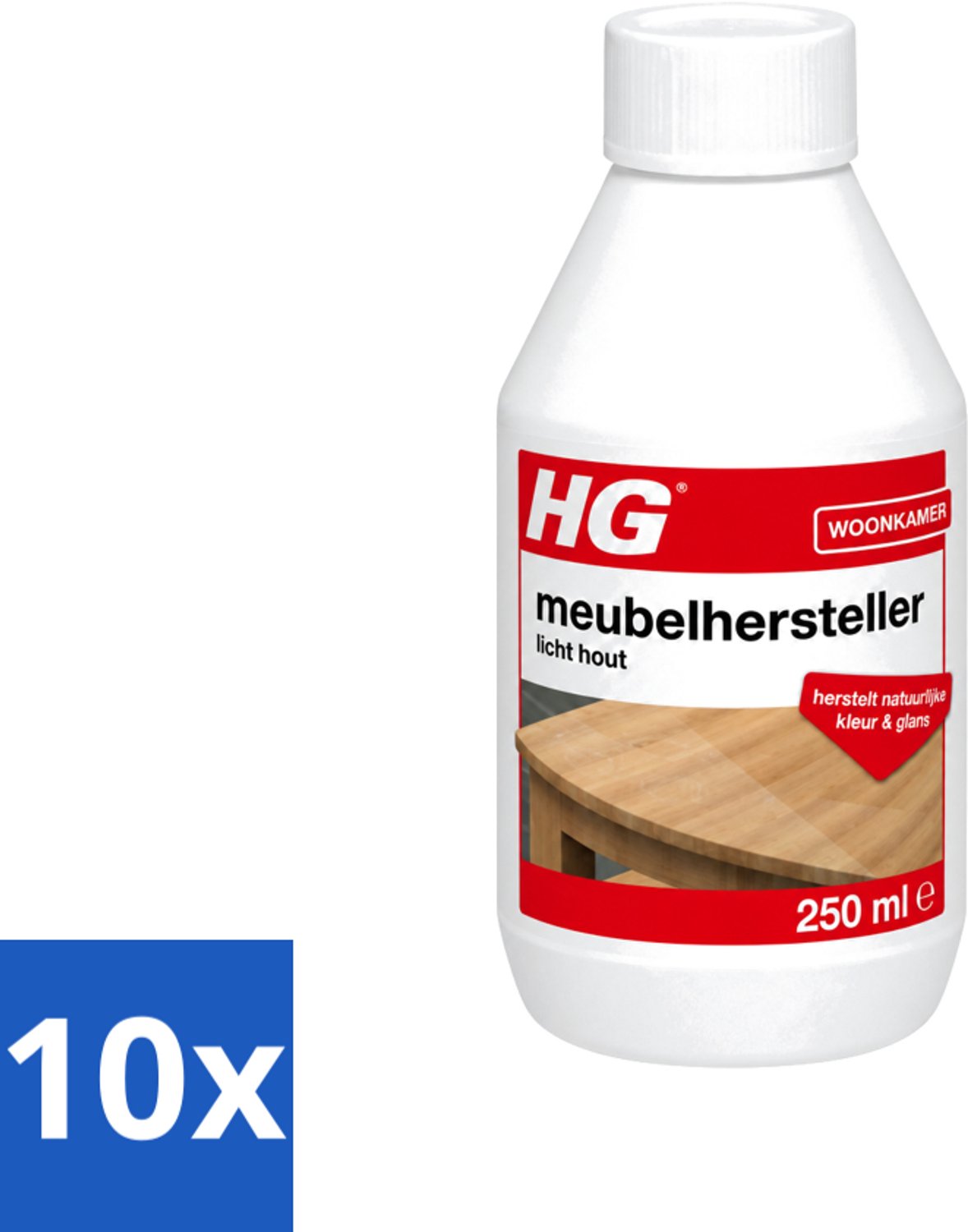 10 x HG - Meubelhersteller Licht Hout - Herstelt Natuurlijke Kleur & Glans - 250 ml - Voordeelverpakking - 10 stuks