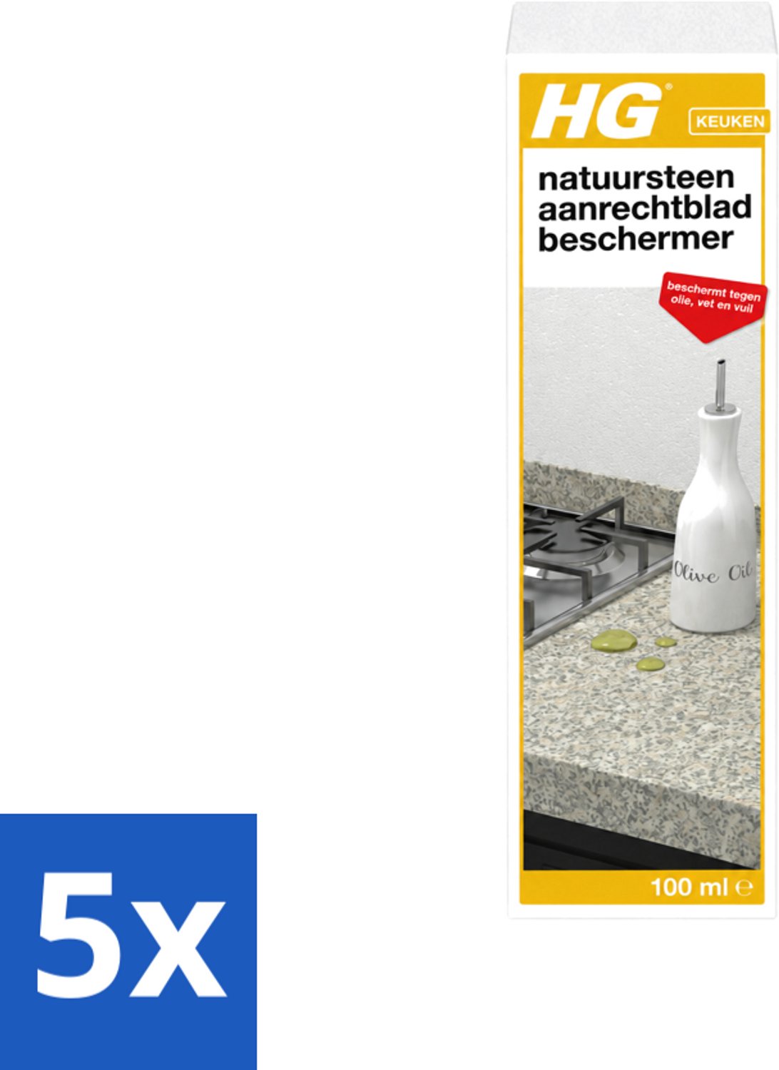 5 x HG - Natuursteen Aanrechtbladbeschermer - Beschermt Tegen Olie, Vet & Vuil - Inclusief doek - 100 ml - Voordeelverpakking - 5 stuks