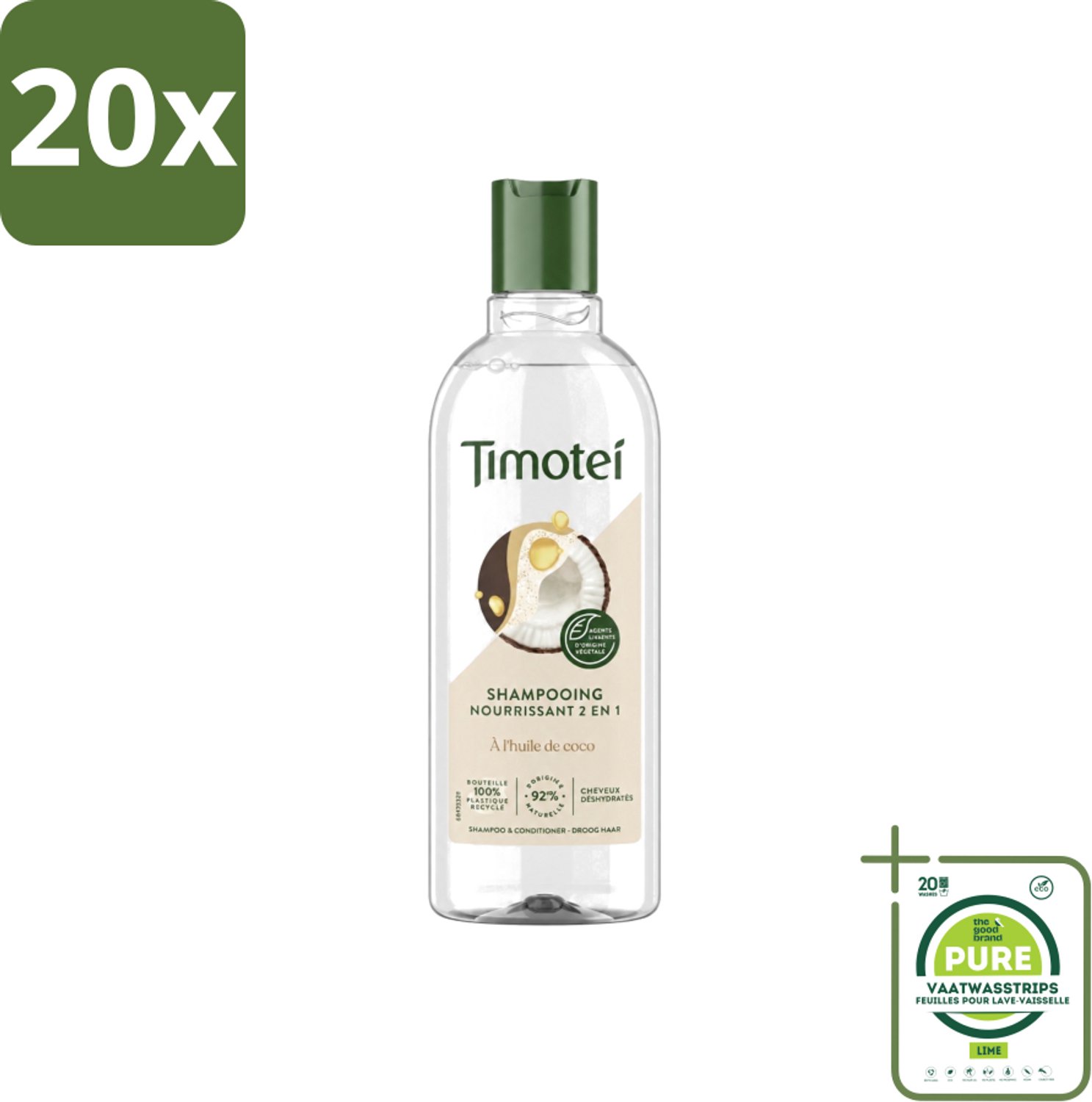 20 x Timotei - Shampoo - Nourrissant - 2in1 - 300ml - Grootverpakking - Vaatwasstrips - Shampoo Haar Verzorging - Haar Reinigen - Haar Verzorgen - Voedend Shampoo - 2 In 1 Shampoo