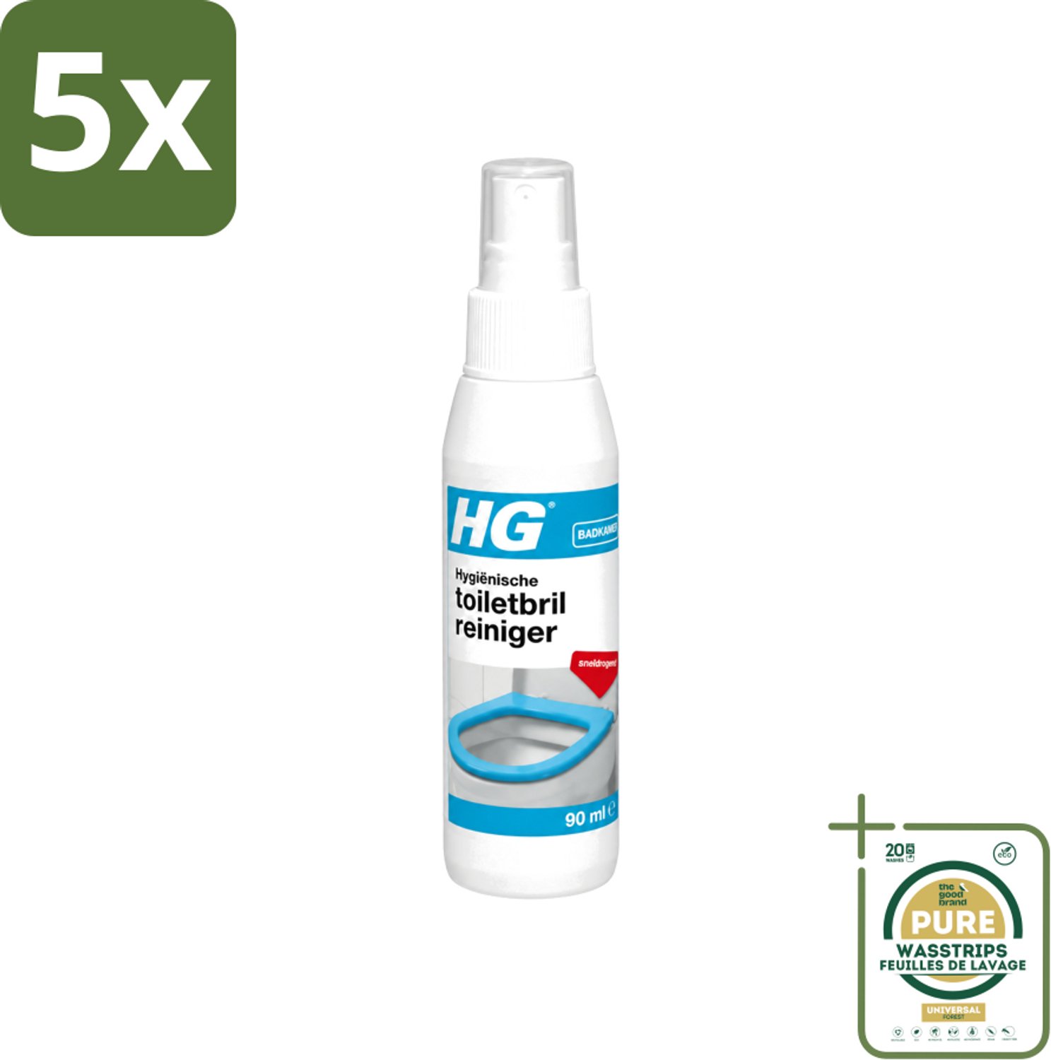 5 x HG - Badkamer - Hygiënische Toiletbrilreiniger - Sneldrogend - 90 ml - Wasstrips - Toiletbril Reinigen - Hygiënische Toiletbril Reiniger - Sneldrogende Toiletbril Reiniger - Toiletbril Schoonmaken - Toiletbril Reinigen Snel