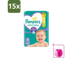 15 x Pampers – Luiers – Active Baby Maat 4 – 46 Luiers - Bulkverpakking - Baby luier - Douchemop - Baby droog