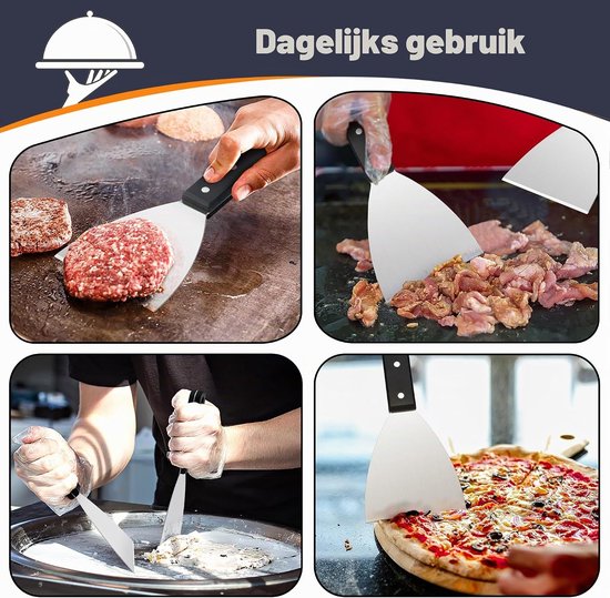 2 stuks Plancha spatel keukenspatel set, grillspatel roestvrij staal met ABS kunststof handvat, pizzaspatel voor BBQ/keuken/koken/schoonmaken, schuine rand en vaatwasser — afbeelding 5