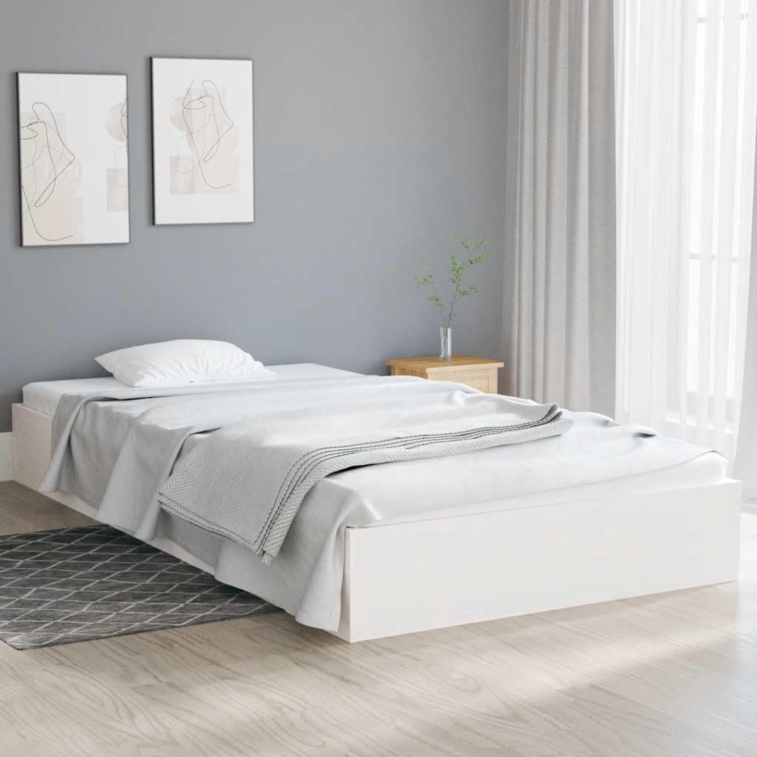 Massief hout wit 100x200 cm Stabiel houten ledikant met lattenbodem Stevig eenpersoonsbed voor kleine ruimtes en slaapkamers Natuurlijk grenen frame met rustieke uitstraling