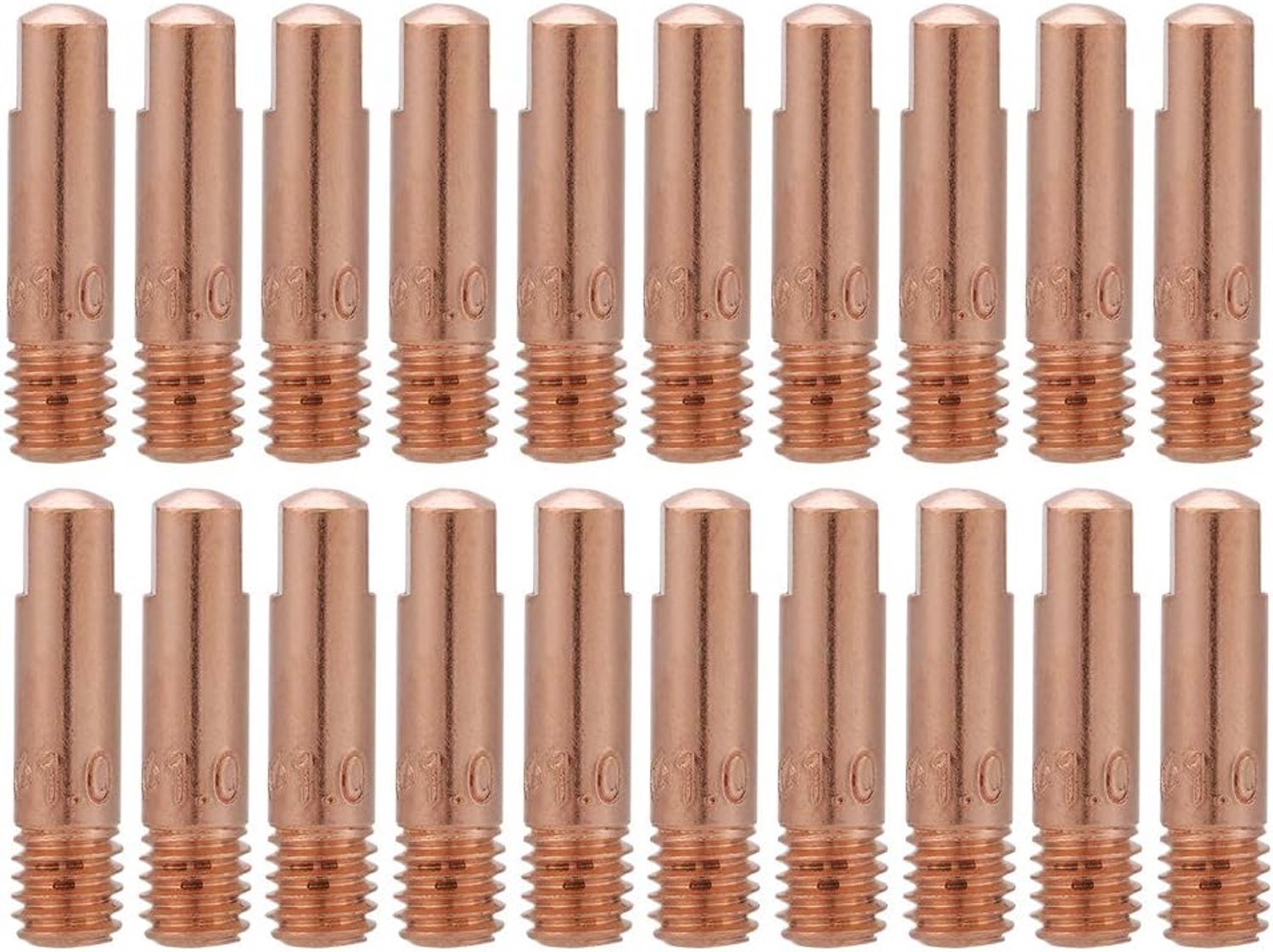 20 stuks koperen contactpunt, Mig Mag lasapparaat, lassproeiers, stroomsproeiers, contactbuisjes, lasbranders, laspunten voor Binzel 15AK MIG/MAG lasbrander, Standaard, 1.0