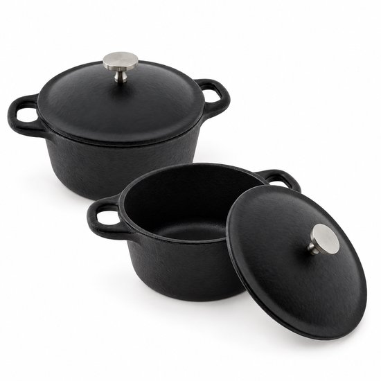 Twee mini-cocottes van gietijzer