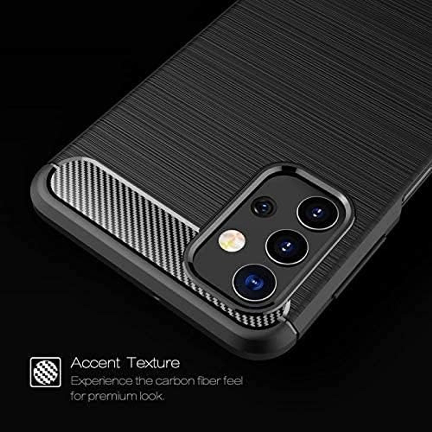 Beschermhoes voor Samsung Galaxy A32 4G (6,4 inch), koolstofvezel, zwart, antislip, zacht, hoge bescherming, schokbestendig