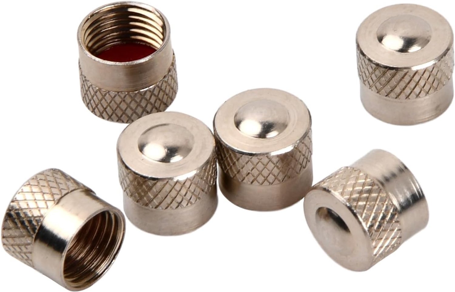 Set van 6 Ventieldoppen voor Auto, Motor en Fiets - Metalen Ventieldoppen met Rubberafdichting, Geschikt voor Banden en Ventielen, Zilver