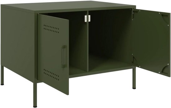 Table Bijzettafel voor bank, woonkamer, meubels, woonkamer, tafel voor bank, salontafel, olijfgroen, 68 x 50 x 50,5 cm, staal, voor slaapkamer, keuken, balkon, tuin — afbeelding 5