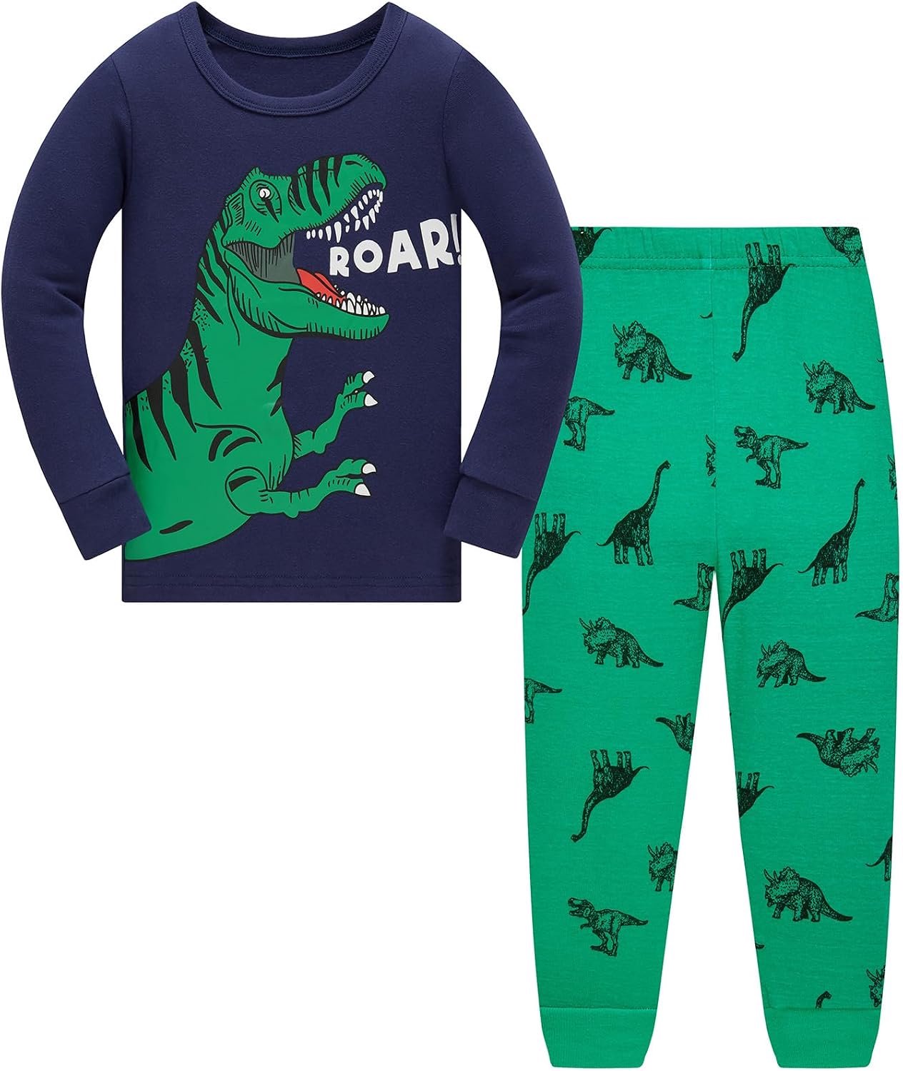 Pyjama voor jongens, dinosaurus, lang, katoen, pyjamasets, tweedelig, voor kinderen en jongeren van 1-12 jaar