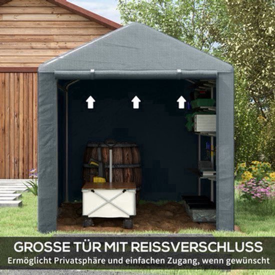 Opbergtent Buiten – Garage Tent – Tuinkas – Motor Tent – Caravan Tent – Donkergrijs – Waterafstotend PE – Robuust Metalen Frame – 160x218x172 cm — afbeelding 4