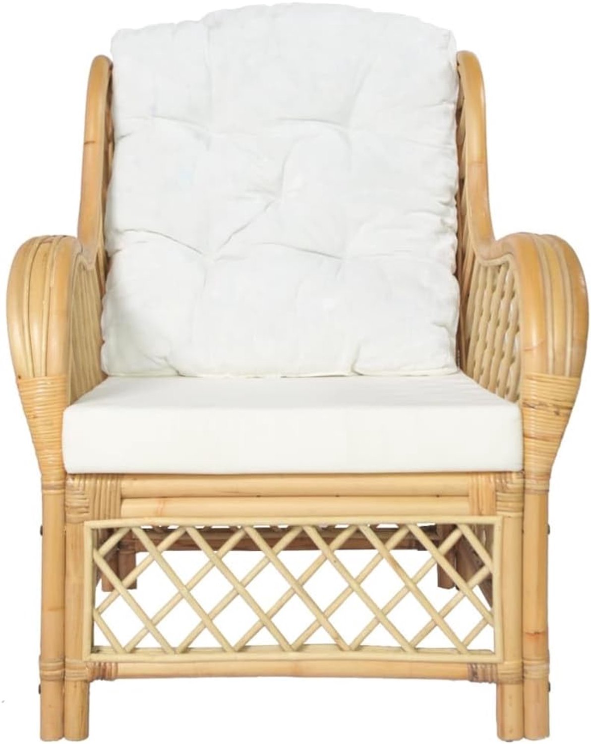 Fauteuil met kussen, natuurlijk rotan en linnen, woonkamerbank, slaapkamer, werkkamer, kantoorbank voor woonkamer, slaapkamer, kantoor, lounge