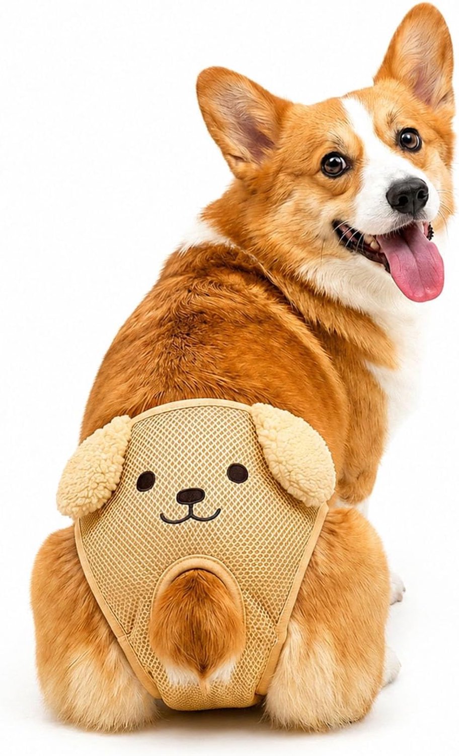 Luiers voor teefjes, herbruikbare slipjes voor puppy's voor seizoensgebonden hitte en incontinentie, ademende netluiers voor honden met klittenbandsluiting, 2 stuks,(khaki,M)