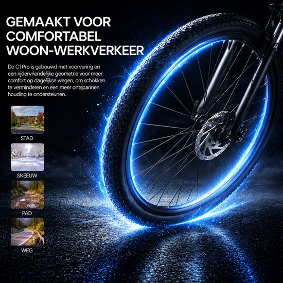 VELOPRO C1 Pro Elektrische Fiets - 250W Motor - 36V18Ah Accu - 28x1.95" Banden - Max Snelheid 25km/u - Max Bereik 80-100km - Shimano 7-Snelheden - roze — afbeelding 3