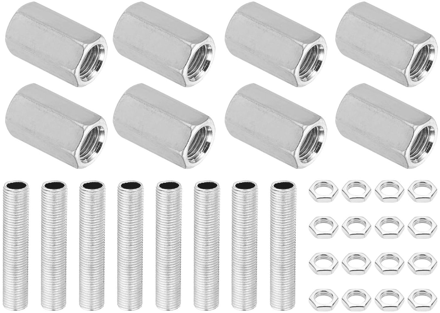 Reparatieset lampbuizen M10 x 1 mm - 8-delig verzinkt staal - 24 mm zeskantmoeren - ideaal voor lampreparatie - Vemera