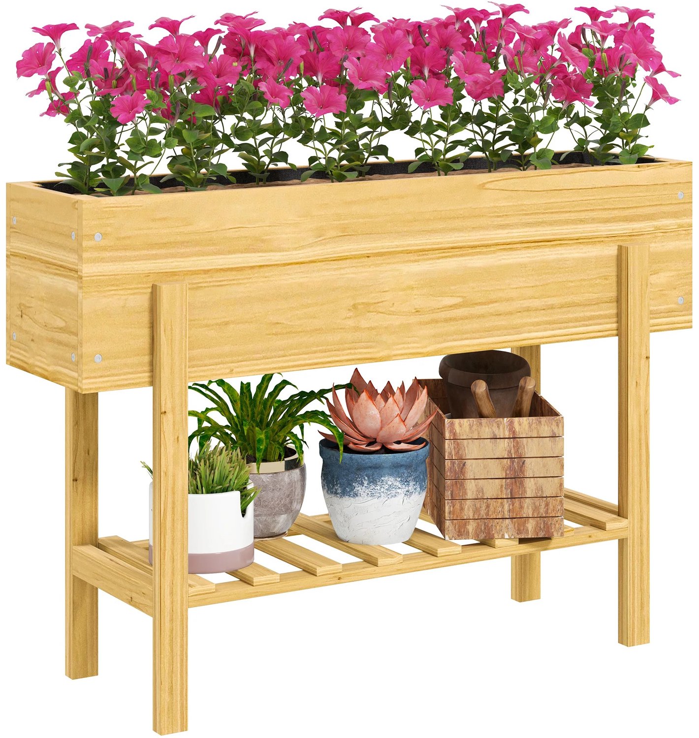 Bresht Plantenbak - Plantenbak voor buiten - Bloembak - 2 Drainagegaten - 35 Liter - Massief dennenhout - 100 x 30 x 70,5 cm