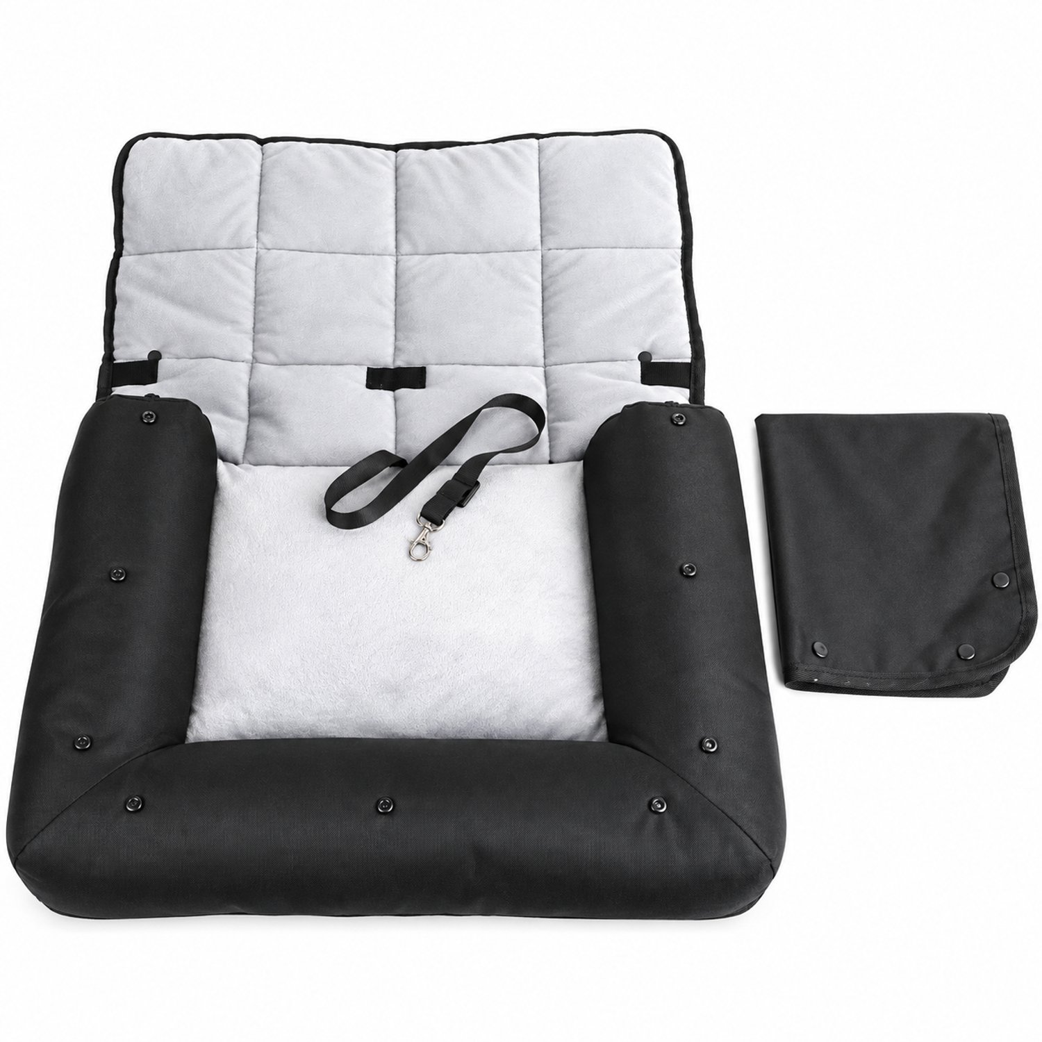 DPLUNIQ Hondenmand - Autostoel - Reismand - Hond - 66x58x10cm - Veiligheidsgordel - Voorstoel - Medium - Oxford Stof - Zwart
