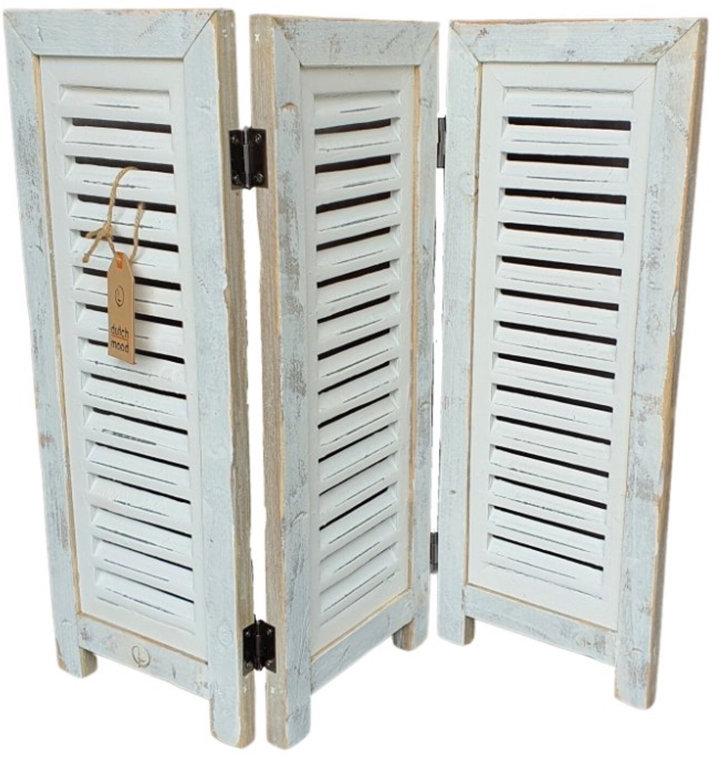 Dutch mood raamshutter 3-luik wit 52 cm – houten vensterluik Ibiza White met scharnieren – decoratieve shutter voor vensterbank en inkijkwering, vrijstaand zonder montage