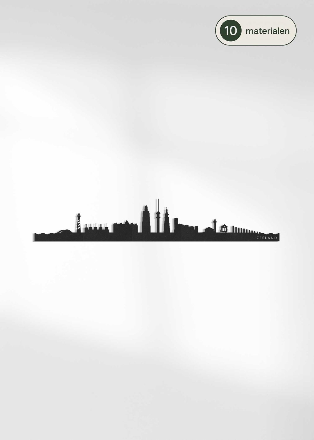 Houten Skyline Zeeland | Wanddecoratie voor aan de muur | Zwart MDF | 70 x 14 cm