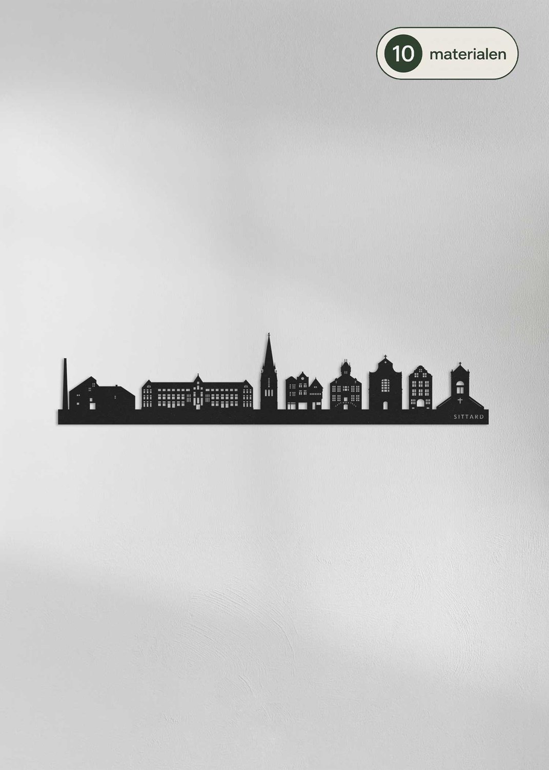 Houten Skyline Sittard | Wanddecoratie voor aan de muur | Zwart MDF | 70 cm breed