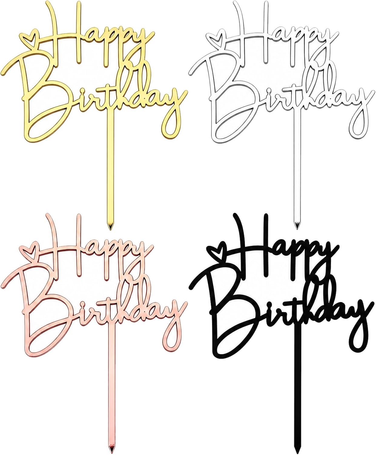 4 Verjaardagsdecoraties voor taarten en cupcakes, herbruikbaar