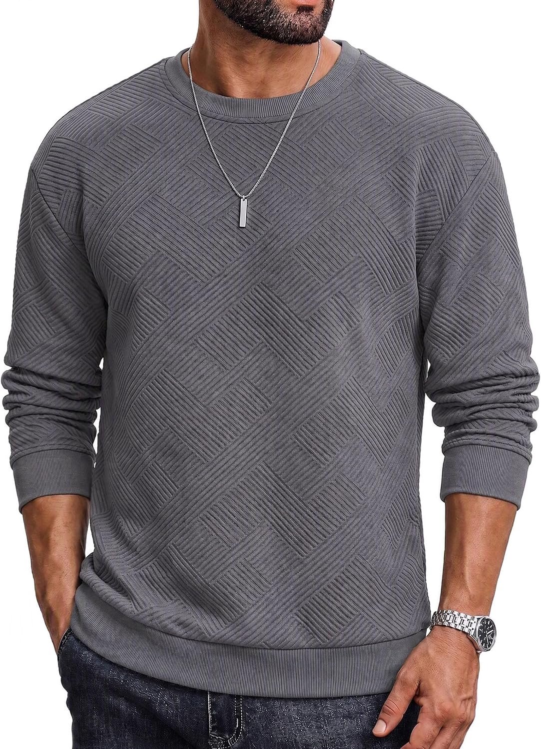 Sweatshirt met ronde hals, structuur, lange mouwen, casual fit