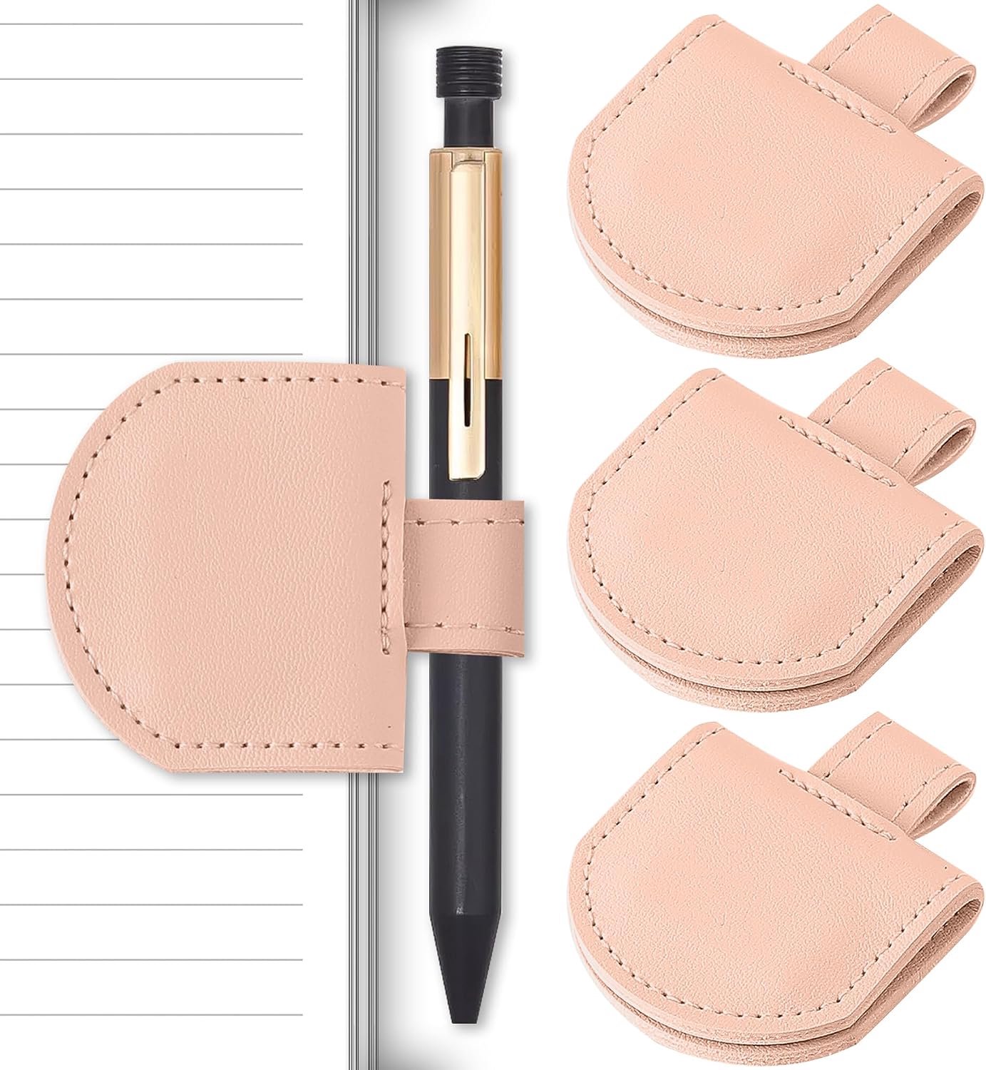 Penhouder voor notitieboekjes - 3-delig, leer, voor notitieboekjes, dagboeken, kalenders, smal, 3 stuks
