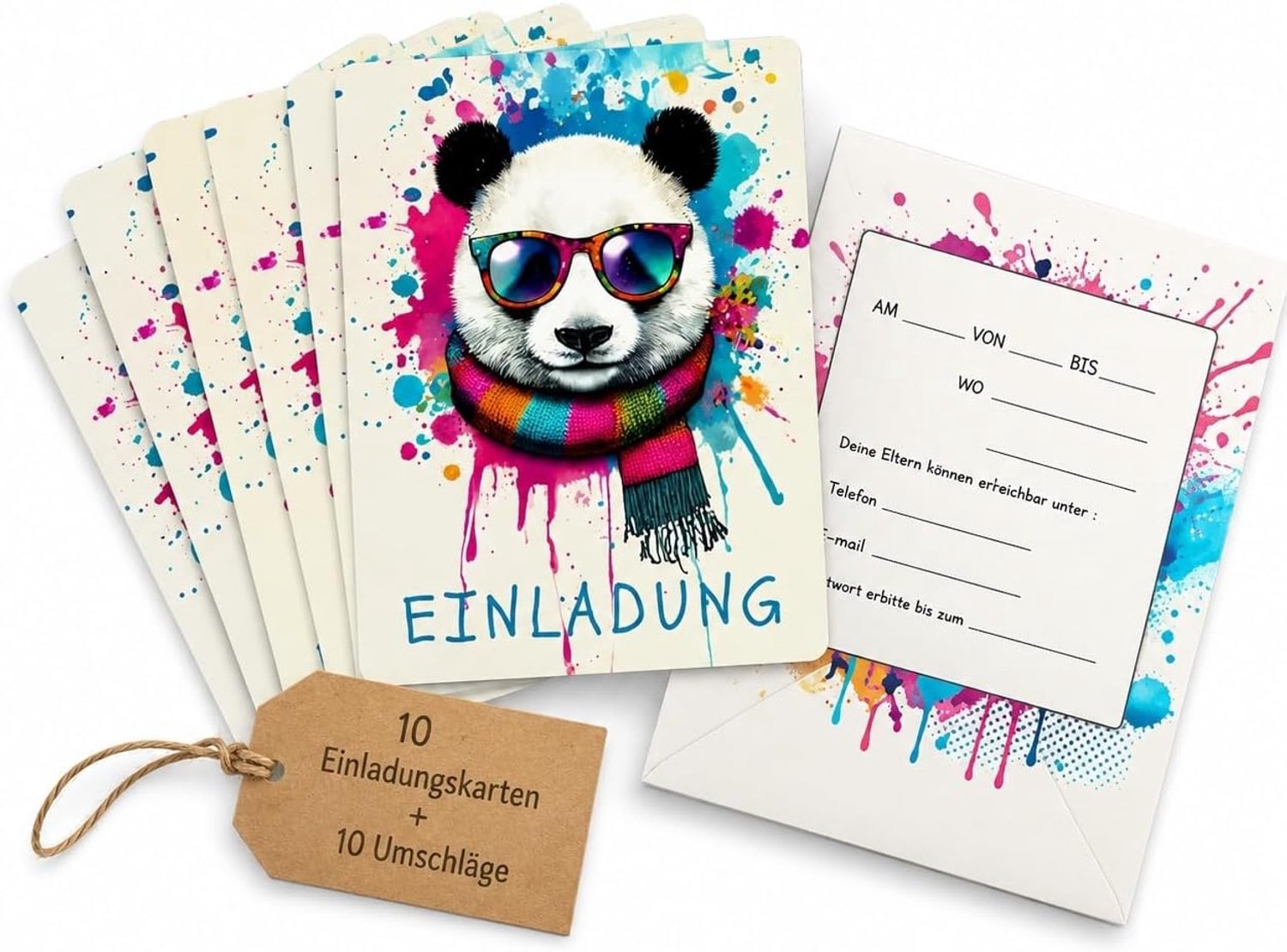 10 Verjaardagskaarten Panda 10,4 x 14,8 cm Party