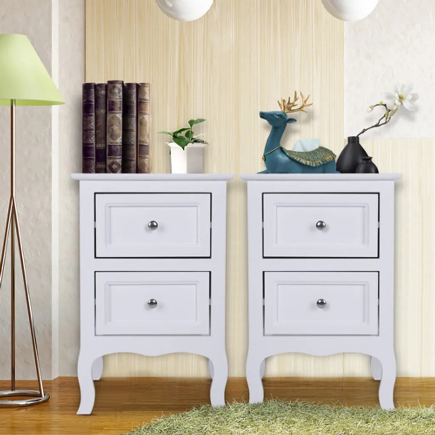 LEADZM Set van 2 Nachtkastjes Landelijke stijl - Wit - 60 x 40 x 30 cm - Met 2 lades