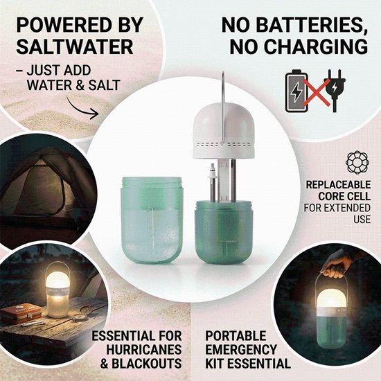 Campinglamp / Tentlamp Draagbare capsulelamp werkt op zout en water – geen batterijen nodig – voor verlichting bij stroomuitval — afbeelding 5