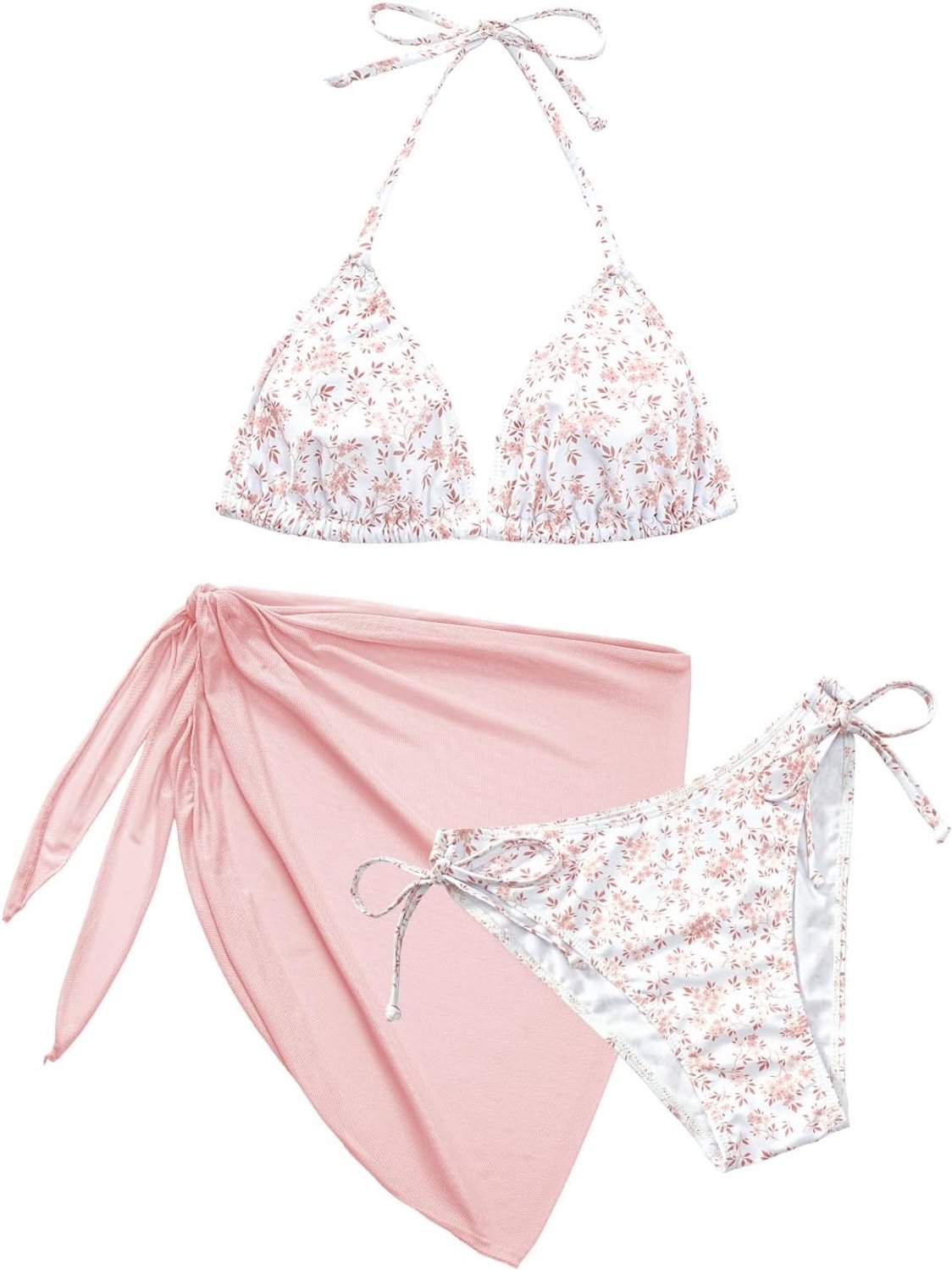3-delige bikini set met driehoekige top, push-up en V-hals