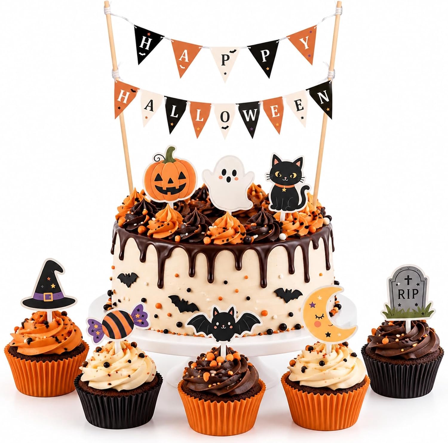 Taartdecoratie 25 stuks, Tortenbanner & Cupcake Toppers