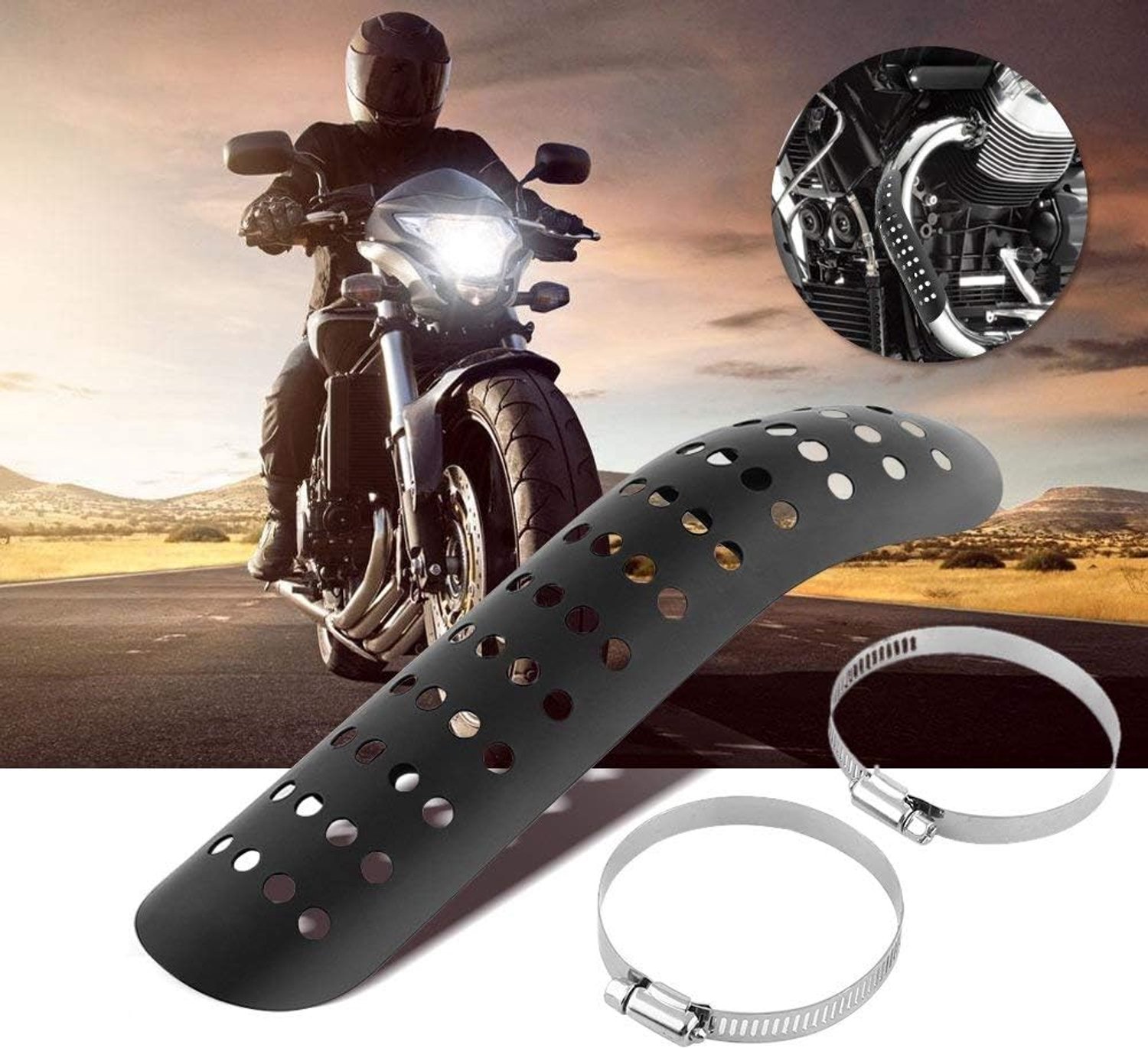 Motorfiets uitlaat hitteschild 50mm-70mm - zwart - universeel - bescherming tegen hitte - m-winkel