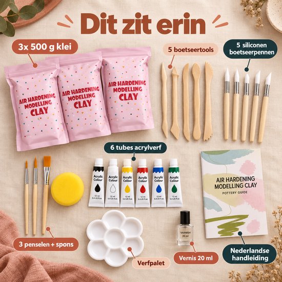 Twenty4seven® Pottenbakken Set - Luchtdrogende Klei 3 x 500 g - Knutselpakket & Knutselen - Kerst &n Sinterklaas Cadeau Kinderen - Boetseerklei Zonder Oven — cadeau in Hobby - foto 6
