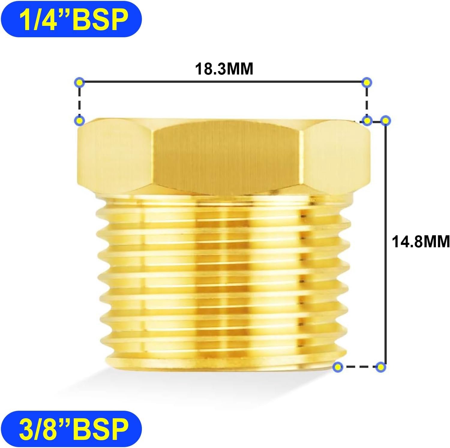 Schroefdraadpijpverbinding 1/4 Inch BSP Man x 3/8 Inch BSP Vrouwelijk - Messing - Hex Bushing Adapter - 5 stuks - Vemera