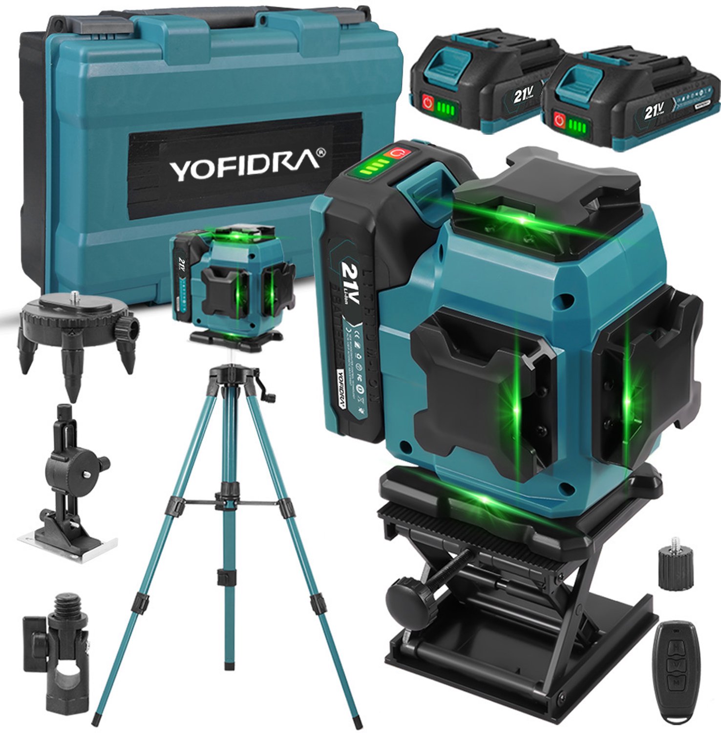 Yofidra Kruislijnlaser Met Statief - 4D Professionele Bouwlaser - Zelfnivellerend - 16 Lijnen - Laser Waterpas - Inclusief 2x accu's