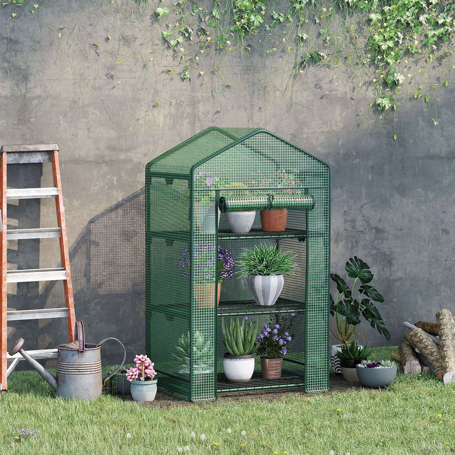Kas, 69×49×125 cm, groen, metalen frame, kweekkas en groentekas met opbergrek voor planten en zaailingen, stabiel en duurzaam, eenvoudig te reinigen, praktisch en decoratief, geschikt voor balkon, binnenplaats en binnengebruik – foto 5
