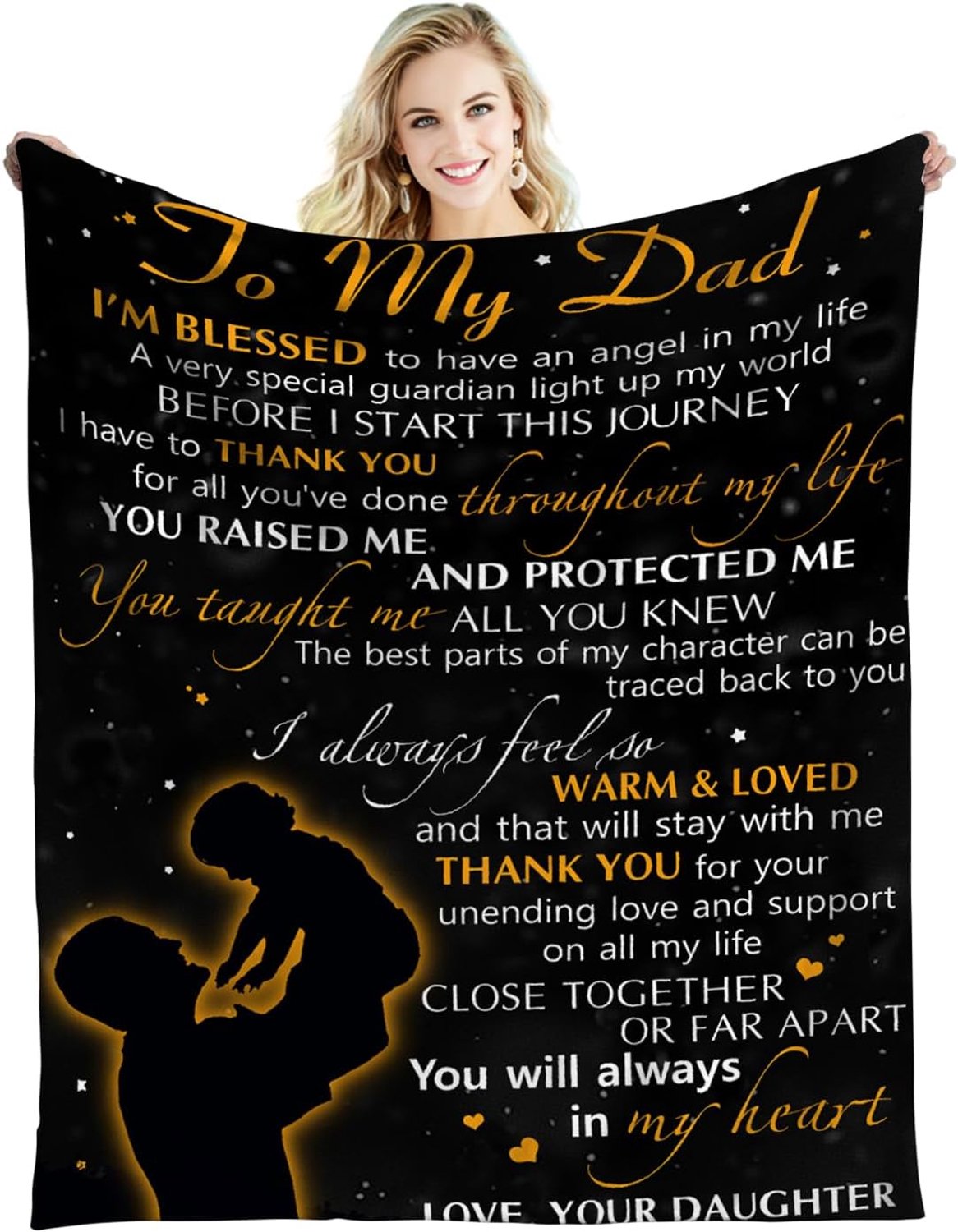 Deken 78,7 x 119,4 cm - fleece - liefdevolle boodschap - perfect cadeau voor vader - Vemera